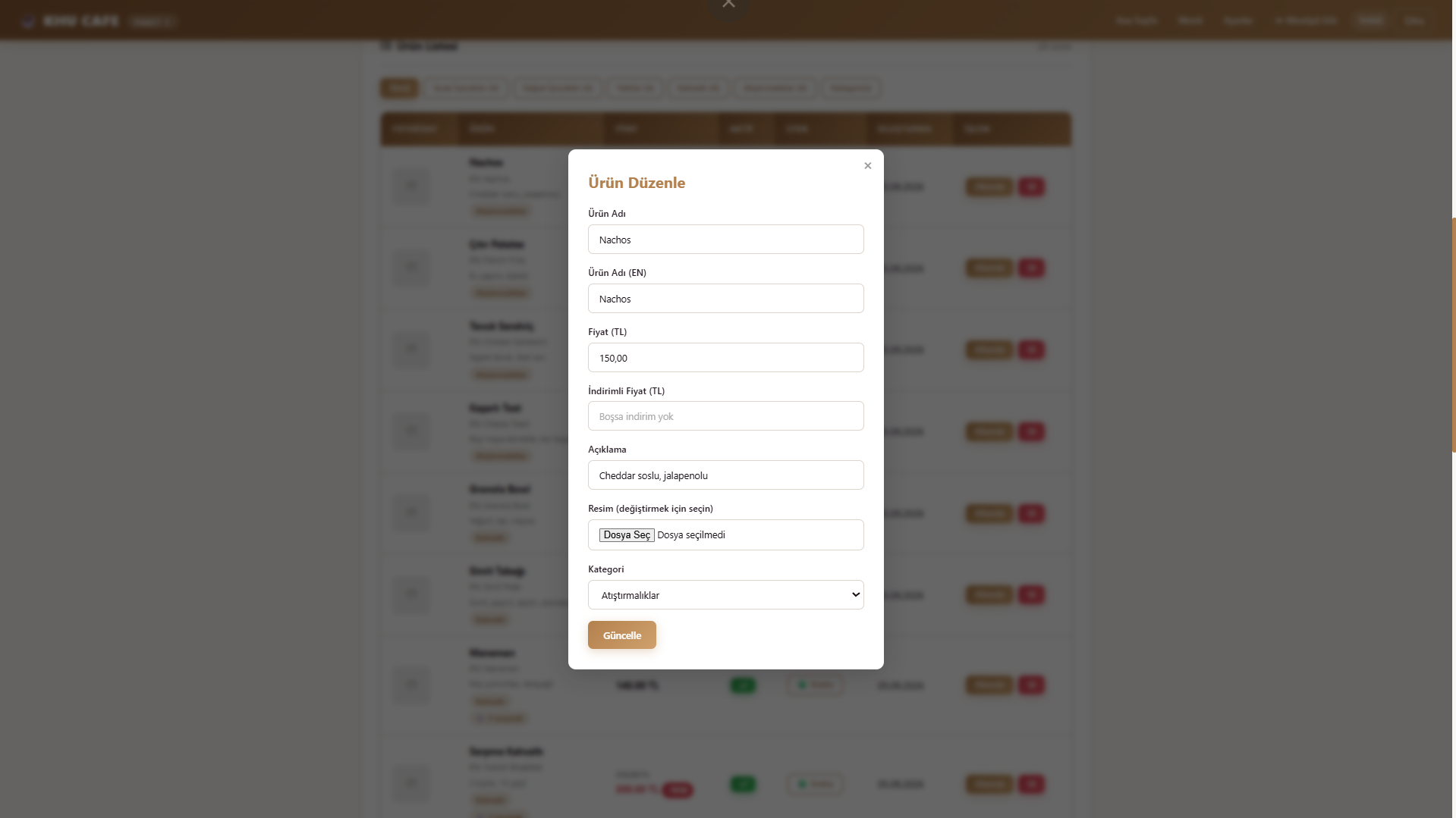 KHUCAFE Paket1 sade QR menü sistemi ekran görüntüsü